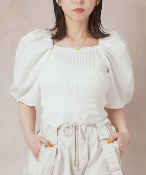 Lull（ルル）の「【Lull / ルル】ニットドッキングパフスリーブブラウス（シャツ/ブラウス・レディース・ネイビー/ベージュ/モスグリーン/オフホワイト・ONESIZE）」の10枚目の写真