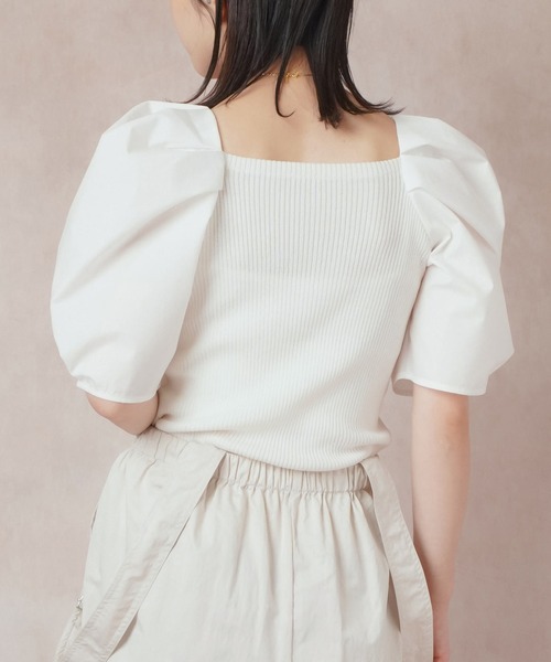 Lull（ルル）の「【Lull / ルル】ニットドッキングパフスリーブブラウス（シャツ/ブラウス・レディース・ネイビー/ベージュ/モスグリーン/オフホワイト・ONESIZE）」の13枚目の写真