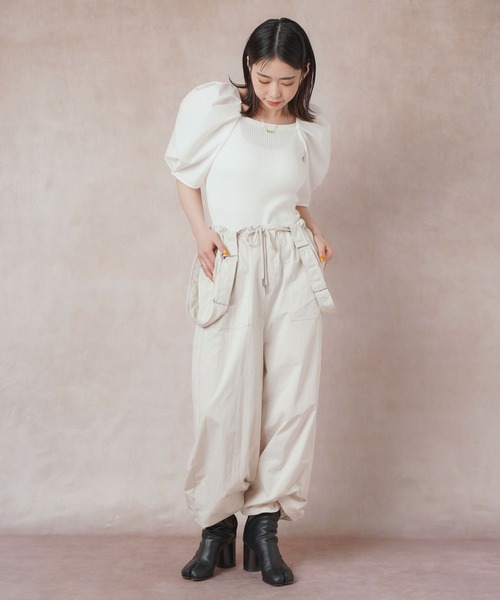 Lull（ルル）の「【Lull / ルル】ニットドッキングパフスリーブブラウス（シャツ/ブラウス・レディース・ネイビー/ベージュ/モスグリーン/オフホワイト・ONESIZE）」の5枚目の写真