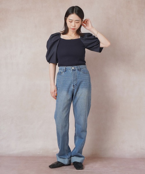 Lull（ルル）の「【Lull / ルル】ニットドッキングパフスリーブブラウス（シャツ/ブラウス・レディース・ネイビー/ベージュ/モスグリーン/オフホワイト・ONESIZE）」の14枚目の写真