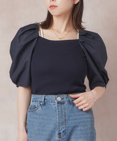 Lull（ルル）の「【Lull / ルル】ニットドッキングパフスリーブブラウス（シャツ/ブラウス・レディース・ネイビー/ベージュ/モスグリーン/オフホワイト・ONESIZE）」の16枚目の写真