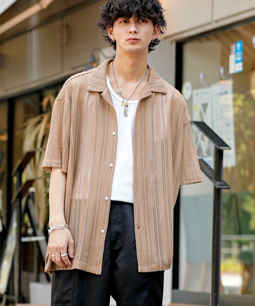 ADMIX/ATELIER SAB MEN（アドミックスアトリエサブメン）の「【Hollywood Rich.&】透かしメッシュレース / オープンカラー シャツ（シャツ/ブラウス・メンズ・ホワイト/ブラック/ベージュ・48/50/52）」の3枚目の写真