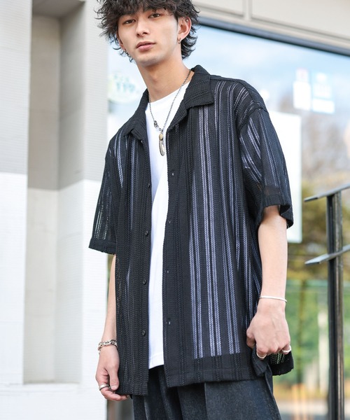 ADMIX/ATELIER SAB MEN（アドミックスアトリエサブメン）の「【Hollywood Rich.&】透かしメッシュレース / オープンカラー シャツ（シャツ/ブラウス・メンズ・ホワイト/ブラック/ベージュ・48/50/52）」の2枚目の写真
