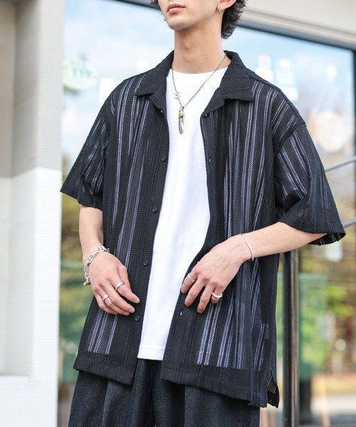 ADMIX/ATELIER SAB MEN（アドミックスアトリエサブメン）の「【Hollywood Rich.&】透かしメッシュレース / オープンカラー シャツ（シャツ/ブラウス・メンズ・ホワイト/ブラック/ベージュ・48/50/52）」の14枚目の写真