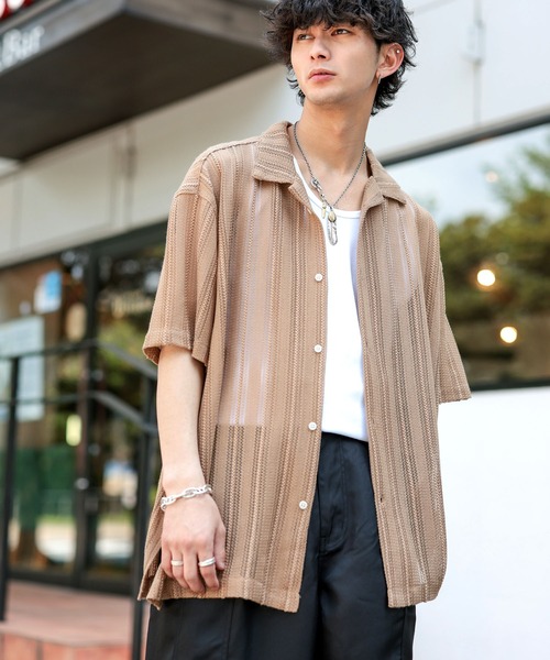 ADMIX/ATELIER SAB MEN（アドミックスアトリエサブメン）の「【Hollywood Rich.&】透かしメッシュレース / オープンカラー シャツ（シャツ/ブラウス・メンズ・ホワイト/ブラック/ベージュ・48/50/52）」の10枚目の写真