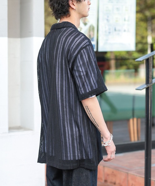 ADMIX/ATELIER SAB MEN（アドミックスアトリエサブメン）の「【Hollywood Rich.&】透かしメッシュレース / オープンカラー シャツ（シャツ/ブラウス・メンズ・ホワイト/ブラック/ベージュ・48/50/52）」の4枚目の写真