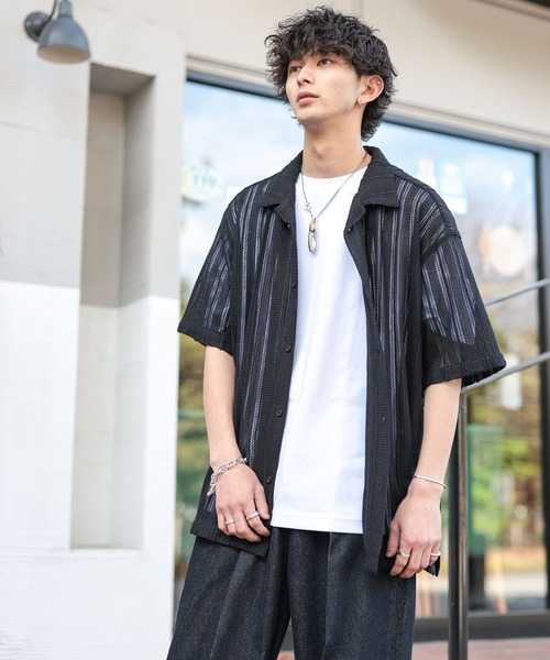 ADMIX/ATELIER SAB MEN（アドミックスアトリエサブメン）の「【Hollywood Rich.&】透かしメッシュレース / オープンカラー シャツ（シャツ/ブラウス・メンズ・ホワイト/ブラック/ベージュ・48/50/52）」の11枚目の写真