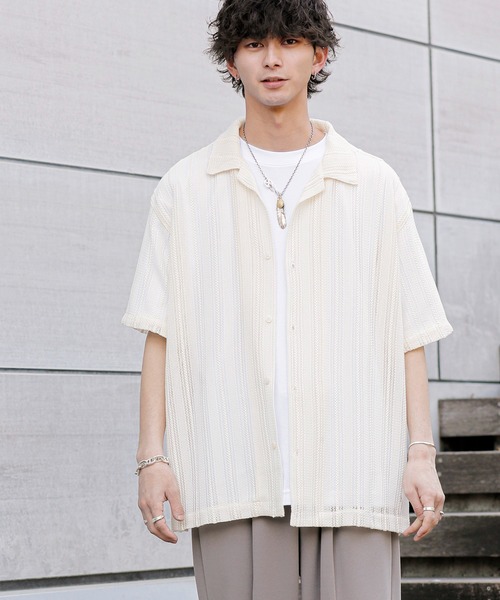 ADMIX/ATELIER SAB MEN（アドミックスアトリエサブメン）の「【Hollywood Rich.&】透かしメッシュレース / オープンカラー シャツ（シャツ/ブラウス・メンズ・ホワイト/ブラック/ベージュ・48/50/52）」の5枚目の写真