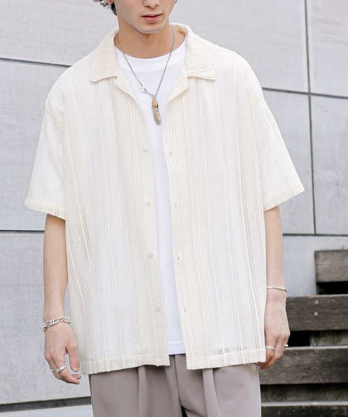 ADMIX/ATELIER SAB MEN（アドミックスアトリエサブメン）の「【Hollywood Rich.&】透かしメッシュレース / オープンカラー シャツ（シャツ/ブラウス・メンズ・ホワイト/ブラック/ベージュ・48/50/52）」の6枚目の写真