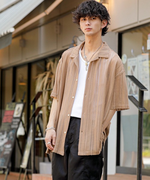 ADMIX/ATELIER SAB MEN（アドミックスアトリエサブメン）の「【Hollywood Rich.&】透かしメッシュレース / オープンカラー シャツ（シャツ/ブラウス・メンズ・ホワイト/ブラック/ベージュ・48/50/52）」の8枚目の写真