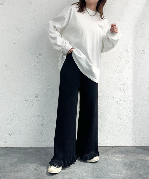 apres jour mignon（アプレジュールミニョン）の「裾フリルニットパンツ【ZOZOTOWN限定アイテム】（その他パンツ・レディース・グリーン系その他/アイボリー/ブラック/パープル/ブルー/レッド/ライトグレー・MEDIUM/X-LARGE/SMALL）」の8枚目の写真