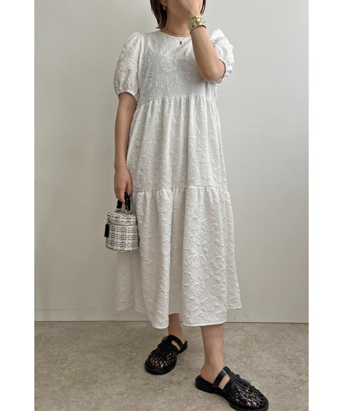 palm RICHE(ポームリシュ)の「フクレジャガードティアードワンピース(ワンピース・レディース・オフホワイト/ブラック・M)」の10枚目の写真