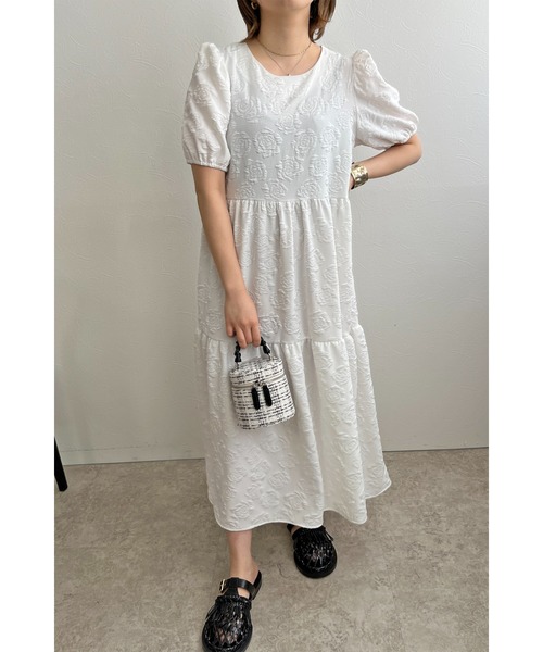 palm RICHE(ポームリシュ)の「フクレジャガードティアードワンピース(ワンピース・レディース・オフホワイト/ブラック・M)」の8枚目の写真