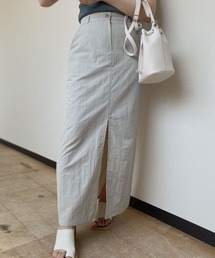 【ZOZO限定】ナイロンフロントスリットスカート / ストレート ロング丈 前スリット グレージュ グレー ブラック ロングスリット ペンシル Iライン