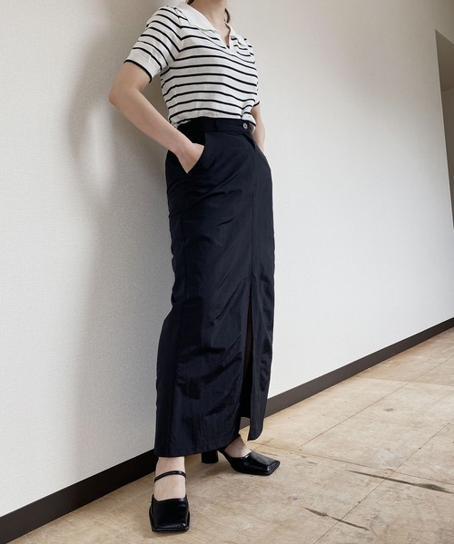 Reurie'(レウリィ)の「【ZOZO限定】ナイロンフロントスリットスカート / ストレート ロング丈 前スリット グレージュ グレー ブラック ロングスリット ペンシル Iライン(スカート・レディース・ブラック/グレー・FREE)」の22枚目の写真