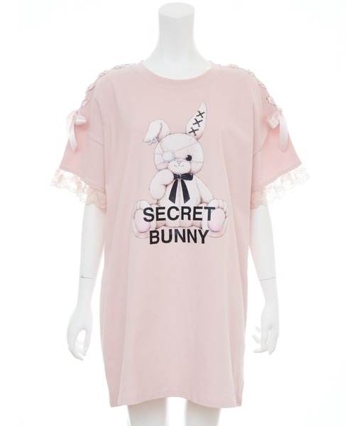 Secret Honey(シークレットハニー)の「肩レースアップうさぎプリントTシャツ(Tシャツ/カットソー・レディース・キナリ/ピンク/ブラック系その他/オフホワイト/ライトピンク/ブラック・FREE)」の5枚目の写真