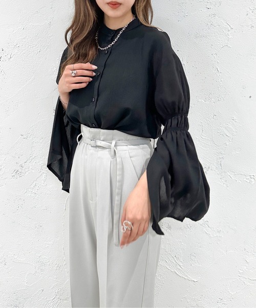 apres jour mignon（アプレジュールミニョン）の「オープンショルダー袖スリットブラウス【ZOZOTOWN限定アイテム】（シャツ/ブラウス・レディース・ホワイト系その他/ブラック/グレー/ブラック系その他・X-LARGE/フリー）」の12枚目の写真