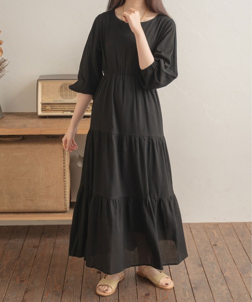 Ambre Neige（アンブルネージュ）の「ティアードＡラインワンピース／【WEB/EC限定商品】（ワンピース・レディース・ブラック/アイボリー・FREE）」の6枚目の写真