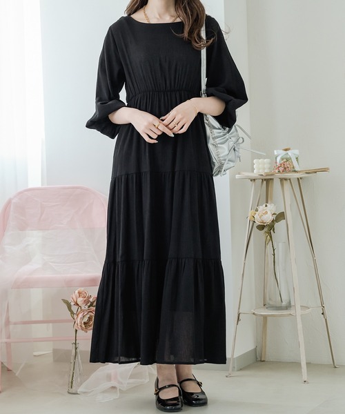 Ambre Neige（アンブルネージュ）の「ティアードＡラインワンピース／【WEB/EC限定商品】（ワンピース・レディース・ブラック/アイボリー・FREE）」の16枚目の写真