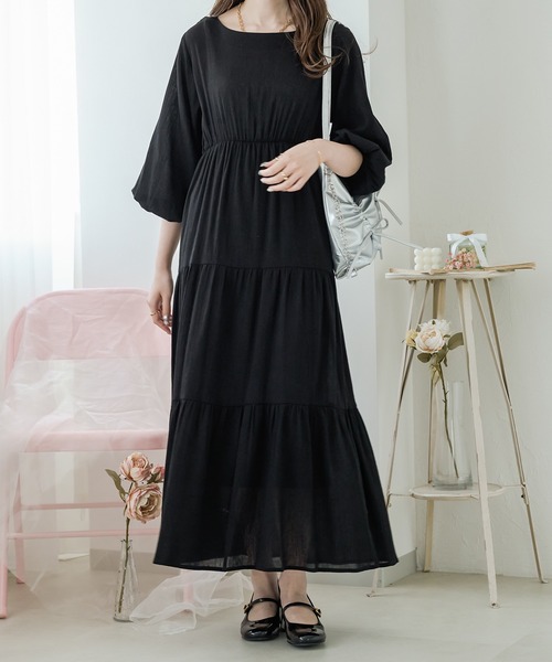 Ambre Neige（アンブルネージュ）の「ティアードＡラインワンピース／【WEB/EC限定商品】（ワンピース・レディース・ブラック/アイボリー・FREE）」の15枚目の写真