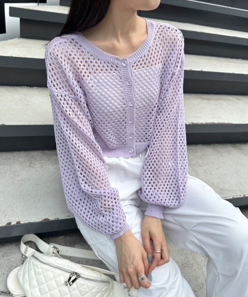 OLIVE des OLIVE(オリーブデオリーブ)の「ダブルフロントメッシュカーディガン 1031050250(カーディガン/ボレロ・レディース・ラベンダー/アイボリー/ブラック/オフホワイト・FREE)」の4枚目の写真