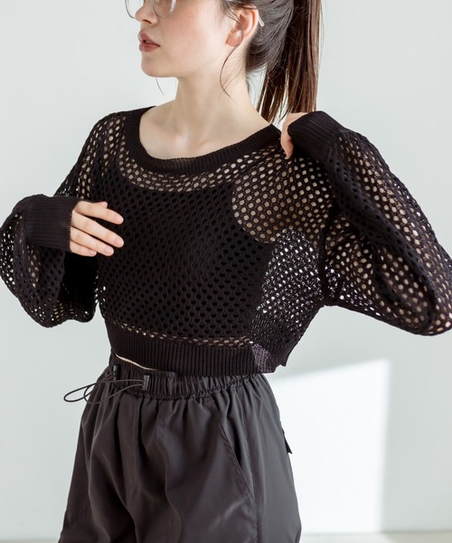 OLIVE des OLIVE(オリーブデオリーブ)の「ダブルフロントメッシュカーディガン 1031050250(カーディガン/ボレロ・レディース・ラベンダー/アイボリー/ブラック/オフホワイト・FREE)」の1枚目の写真