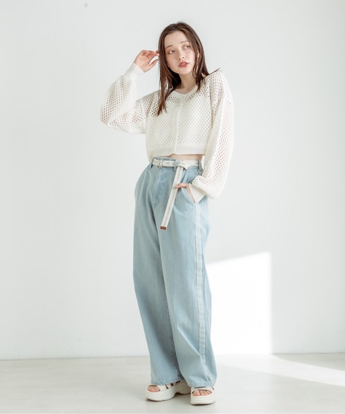 OLIVE des OLIVE(オリーブデオリーブ)の「ダブルフロントメッシュカーディガン 1031050250(カーディガン/ボレロ・レディース・ラベンダー/アイボリー/ブラック/オフホワイト・FREE)」の5枚目の写真