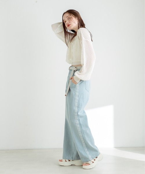 OLIVE des OLIVE(オリーブデオリーブ)の「ダブルフロントメッシュカーディガン 1031050250(カーディガン/ボレロ・レディース・ラベンダー/アイボリー/ブラック/オフホワイト・FREE)」の6枚目の写真