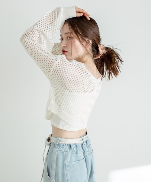 OLIVE des OLIVE(オリーブデオリーブ)の「ダブルフロントメッシュカーディガン 1031050250(カーディガン/ボレロ・レディース・ラベンダー/アイボリー/ブラック/オフホワイト・FREE)」の12枚目の写真