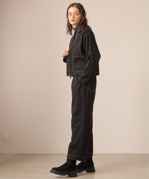 DOUBLE NAME（ダブルネーム）の「配色ステッチショート丈ジャケット/ユニセックス可（テーラードジャケット・レディース・オレンジ/カーキ/ブラック・FREE）」の14枚目の写真