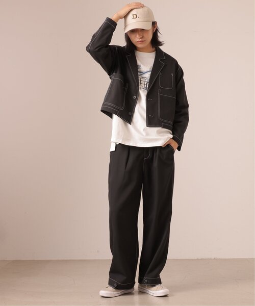 DOUBLE NAME（ダブルネーム）の「配色ステッチショート丈ジャケット/ユニセックス可（テーラードジャケット・レディース・オレンジ/カーキ/ブラック・FREE）」の20枚目の写真