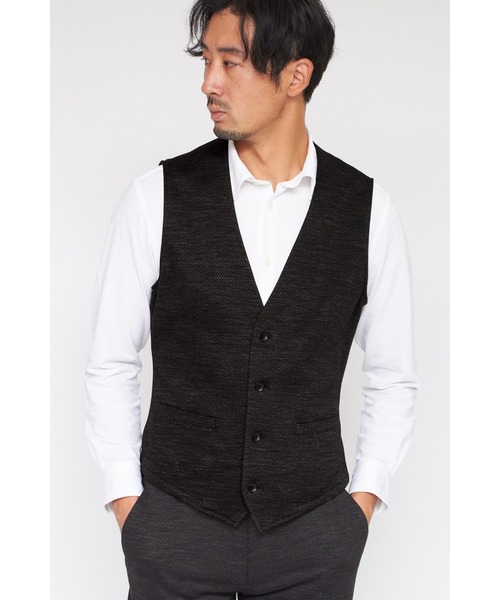 HIGH STREET(ハイストリート)の「HIGH STREET∴ジオメトリックジャージベスト(ベスト・メンズ・ダークブラウン系・LL)」の1枚目の写真