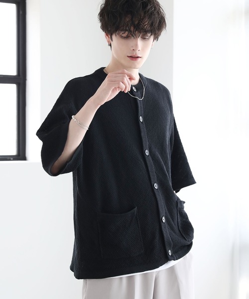 ETELIO(エテリオ)の「ビッグシルエット鹿の子編み5分袖サマーカーディガン(カーディガン/ボレロ・メンズ・ブルー/グレー/ブラック/ワイン・S/M/L)」の16枚目の写真