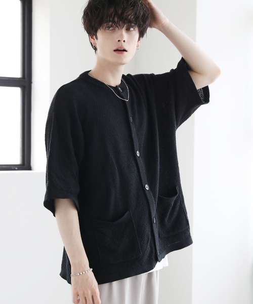 ETELIO(エテリオ)の「ビッグシルエット鹿の子編み5分袖サマーカーディガン(カーディガン/ボレロ・メンズ・ブルー/グレー/ブラック/ワイン・S/M/L)」の18枚目の写真