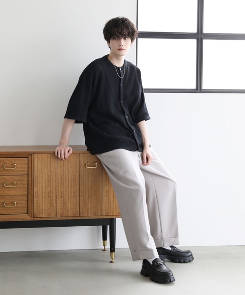 ETELIO(エテリオ)の「ビッグシルエット鹿の子編み5分袖サマーカーディガン(カーディガン/ボレロ・メンズ・ブルー/グレー/ブラック/ワイン・S/M/L)」の20枚目の写真