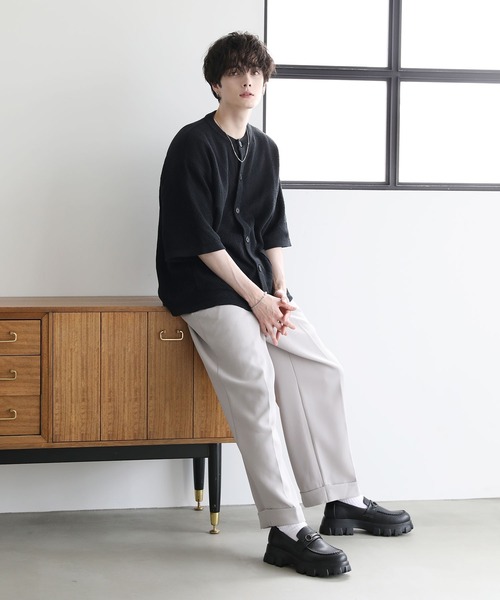 ETELIO(エテリオ)の「ビッグシルエット鹿の子編み5分袖サマーカーディガン(カーディガン/ボレロ・メンズ・ブルー/グレー/ブラック/ワイン・S/M/L)」の21枚目の写真