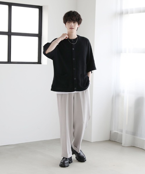 ETELIO(エテリオ)の「ビッグシルエット鹿の子編み5分袖サマーカーディガン(カーディガン/ボレロ・メンズ・ブルー/グレー/ブラック/ワイン・S/M/L)」の22枚目の写真