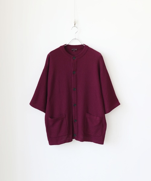 ETELIO(エテリオ)の「ビッグシルエット鹿の子編み5分袖サマーカーディガン(カーディガン/ボレロ・メンズ・ブルー/グレー/ブラック/ワイン・S/M/L)」の5枚目の写真