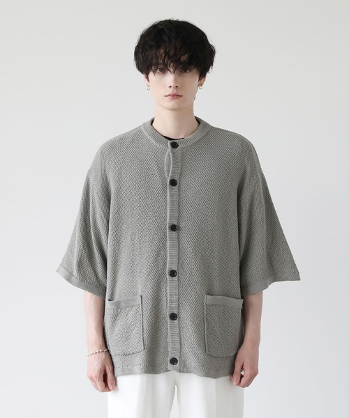 ETELIO(エテリオ)の「ビッグシルエット鹿の子編み5分袖サマーカーディガン(カーディガン/ボレロ・メンズ・ブルー/グレー/ブラック/ワイン・S/M/L)」の6枚目の写真