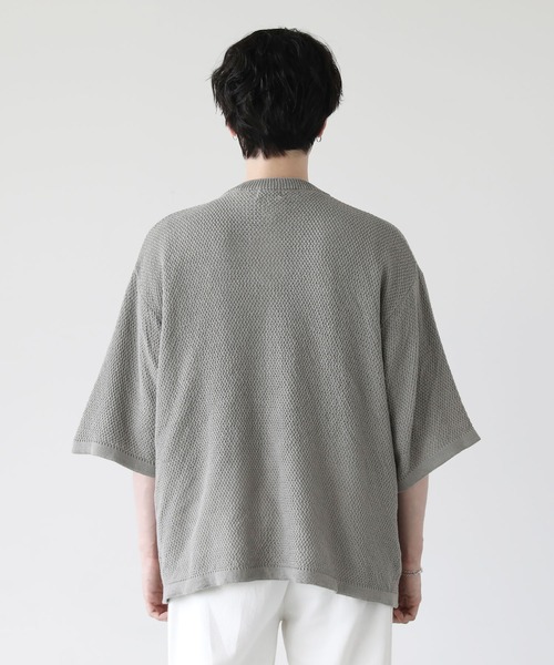 ETELIO(エテリオ)の「ビッグシルエット鹿の子編み5分袖サマーカーディガン(カーディガン/ボレロ・メンズ・ブルー/グレー/ブラック/ワイン・S/M/L)」の8枚目の写真