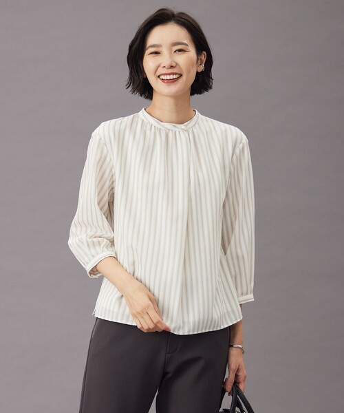 J.PRESS Ladies(J.プレス レディス)の「TW ストライプ&チェック カットソー(Tシャツ/カットソー・レディース・ワイン系3/ライトグレー系1/ホワイト系1/ネイビー系3・SMALL)」の2枚目の写真