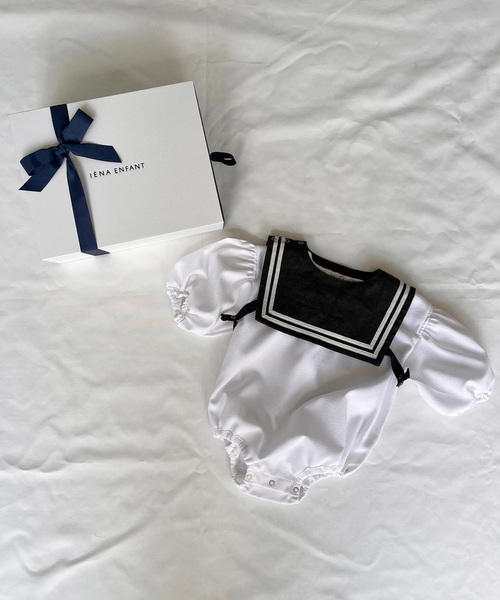 IENA ENFANT 黒チェック柄ロンパース  スタイ　セット 襟付きロンパース baby(70cm-90cm)（ロンパース）｜IENA ENFANT