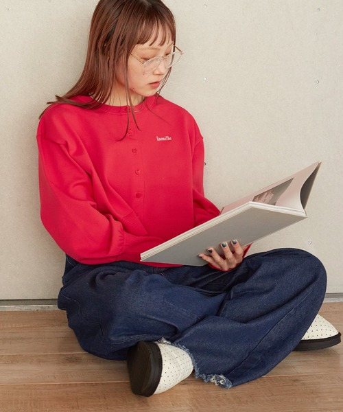 w closet(ダブルクローゼット)の「刺繍入りクルーネックカーディガン(カーディガン/ボレロ・レディース・オフホワイト/ブラック/ブルー/レッド・FREE)」の16枚目の写真