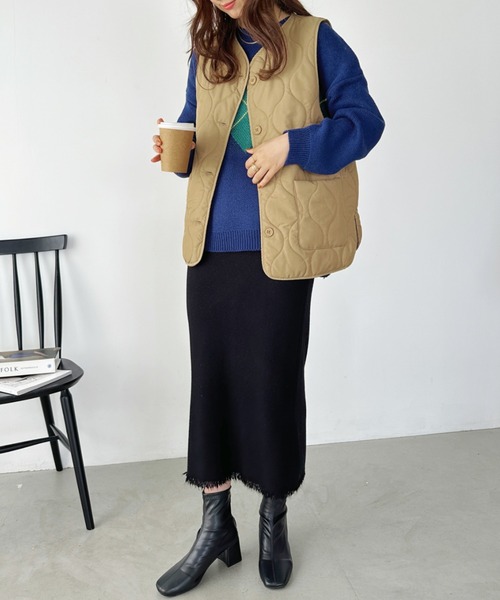 新品タグ付【45R】プリマロフト キルティングベスト アイボリー 1 オーバーサイズスタンドカラーキルティングベスト（ダウンベスト