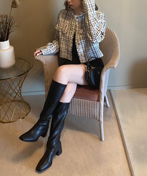 one after another NICE CLAUP（ワンアフターアナザーナイスクラップ）の「ヴィンテージツィードジャケット（ノーカラージャケット・レディース・ホワイト系その他/アイボリー/ブラック・FREE）」の11枚目の写真