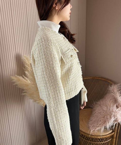 one after another NICE CLAUP（ワンアフターアナザーナイスクラップ）の「ヴィンテージツィードジャケット（ノーカラージャケット・レディース・ホワイト系その他/アイボリー/ブラック・FREE）」の7枚目の写真