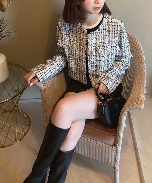 セール】ヴィンテージツィードジャケット（ノーカラージャケット