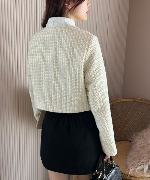 one after another NICE CLAUP（ワンアフターアナザーナイスクラップ）の「ヴィンテージツィードジャケット（ノーカラージャケット・レディース・ホワイト系その他/アイボリー/ブラック・FREE）」の8枚目の写真