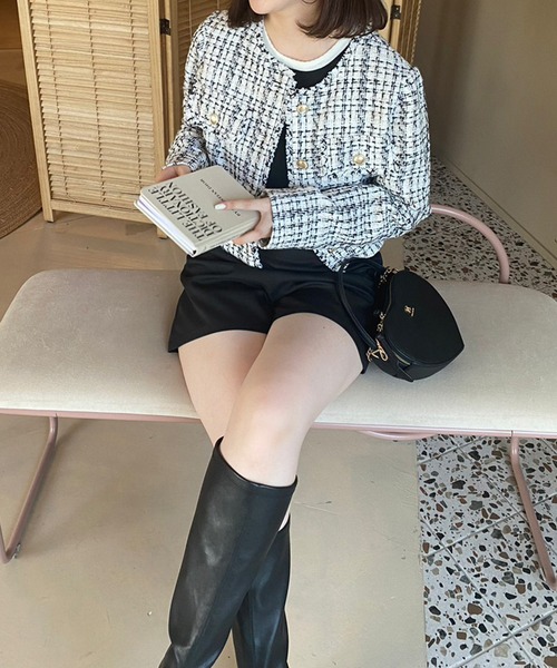 one after another NICE CLAUP（ワンアフターアナザーナイスクラップ）の「ヴィンテージツィードジャケット（ノーカラージャケット・レディース・ホワイト系その他/アイボリー/ブラック・FREE）」の10枚目の写真