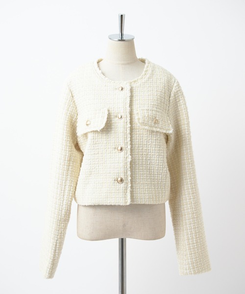 セール】ヴィンテージツィードジャケット（ノーカラージャケット